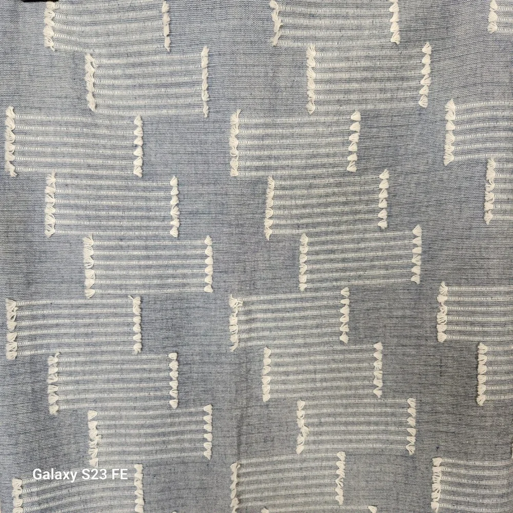 Anthropologie 100% Cotton Curtain Blue White 50x84 Fringe Design SINGLE PANEL